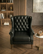 ACL Classic Black Leather Tufted Wingback Chair Arris Concepts
