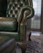 Heritage Emerald Green Leather Wingback Chair & Ottoman Arris Concepts