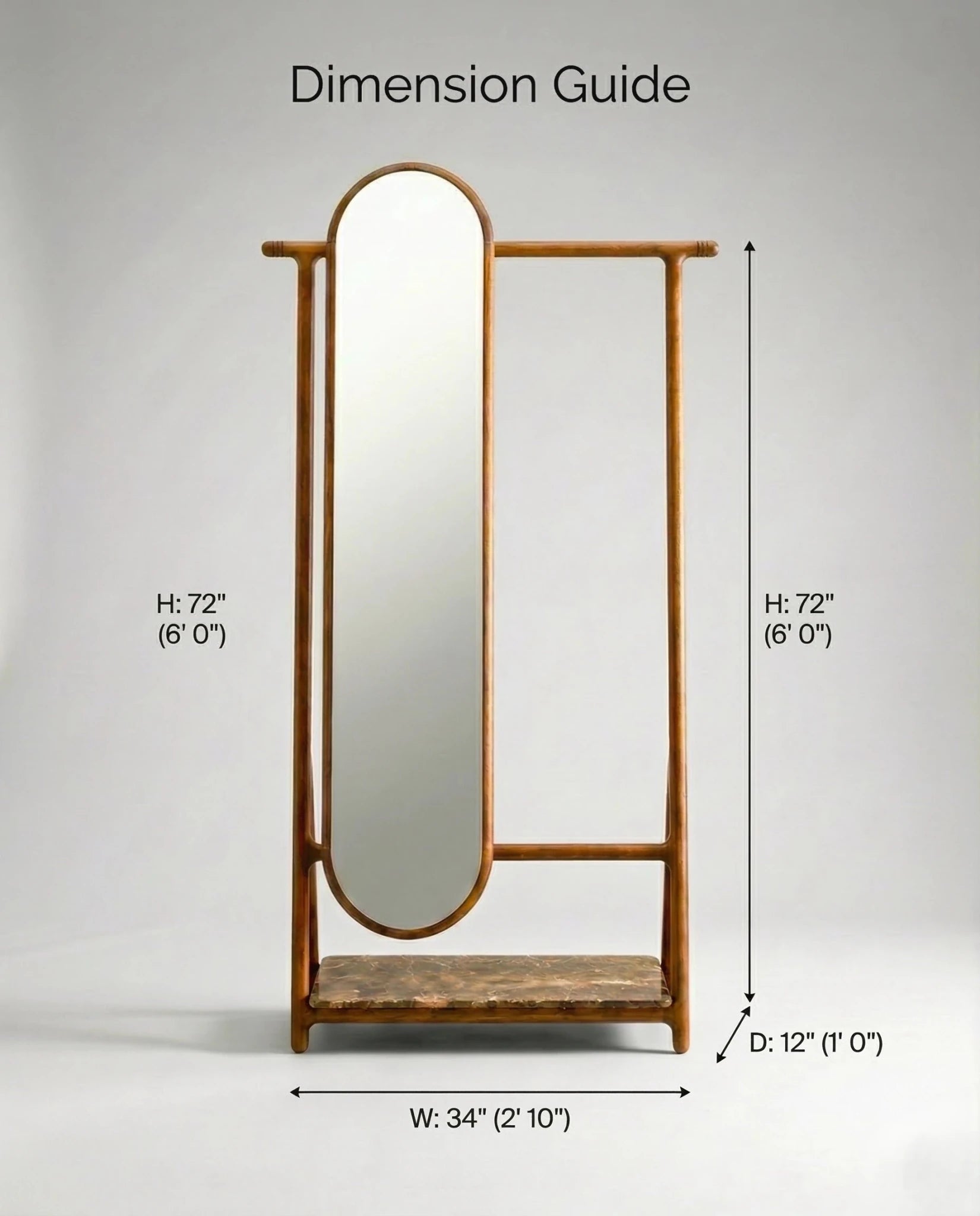Luxury freestanding solid wood floor mirror with valet by Arris Concepts