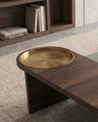 Modern Color-Blocked Walnut & Sage Center Table Arris Concepts