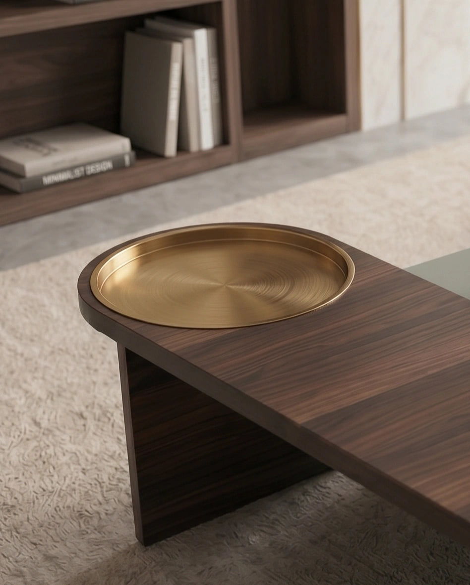 Modern Color-Blocked Walnut & Sage Center Table Arris Concepts