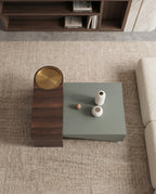 Modern Color-Blocked Walnut & Sage Center Table Arris Concepts