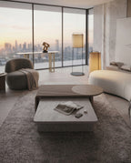 Modern Slatted Walnut & Concrete Asymmetrical Center Table Arris Concepts