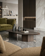 Organic Layered Wood & Taupe Asymmetrical Center Table Arris Concepts