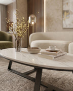 Architectural Round White Marble & Black Metal Center Table Arris Concepts