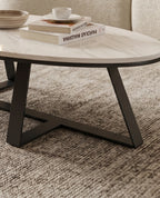 Architectural Round White Marble & Black Metal Center Table Arris Concepts