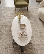 Architectural Round White Marble & Black Metal Center Table Arris Concepts