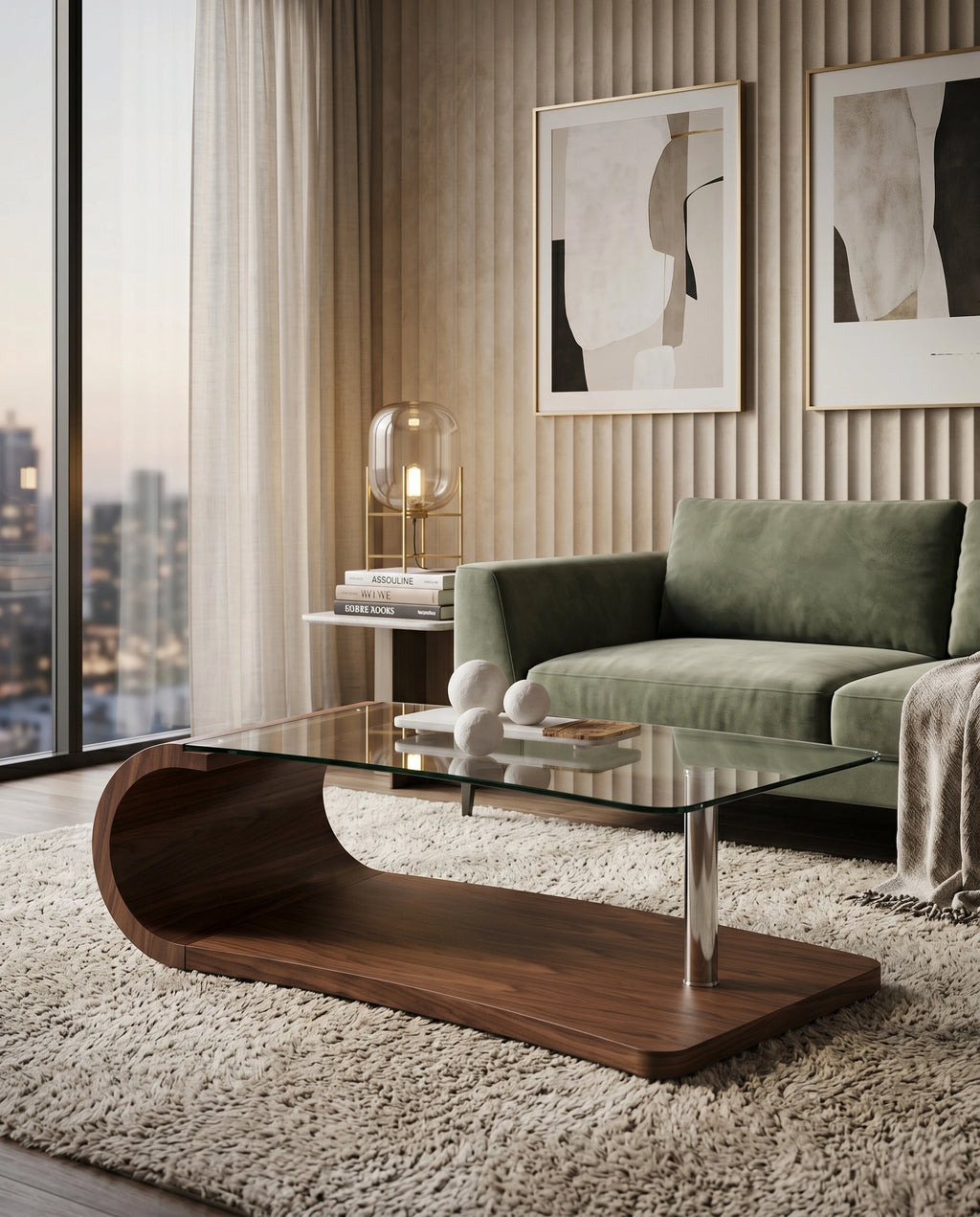 Sculptural Bentwood & Glass Asymmetrical Center Table Arris Concepts