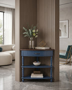 Classic Two-Tone Navy Blue Corner Side Table Arris Concepts