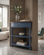 Classic Two-Tone Navy Blue Corner Side Table Arris Concepts