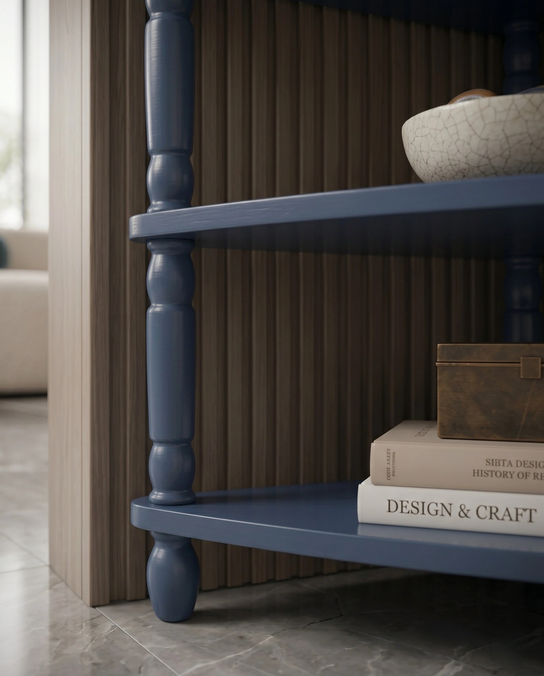 Classic Two-Tone Navy Blue Corner Side Table Arris Concepts