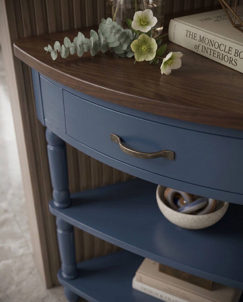 Classic Two-Tone Navy Blue Corner Side Table Arris Concepts