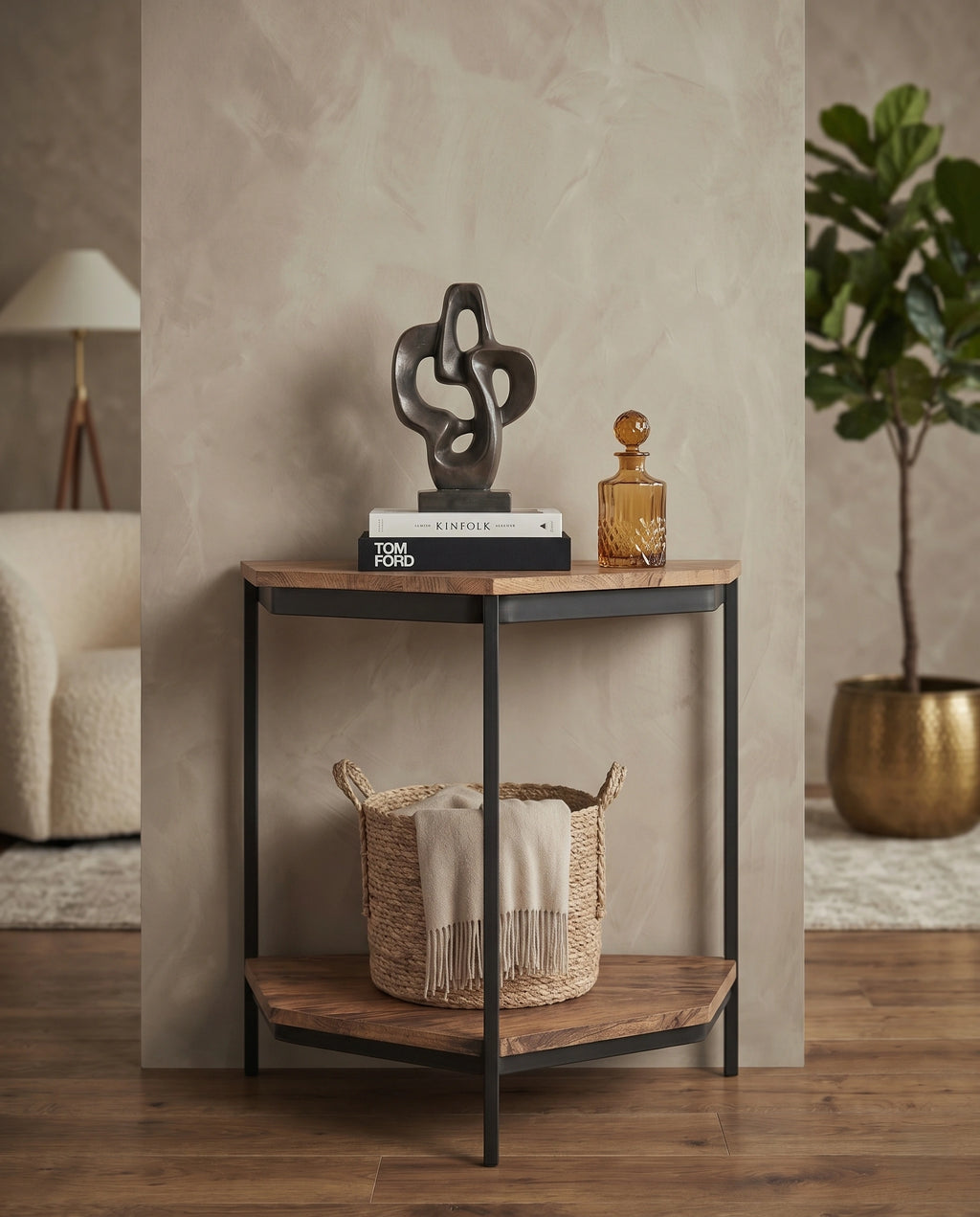 Minimalist Two-Tone 3-Tier Corner Side Table Arris Concepts