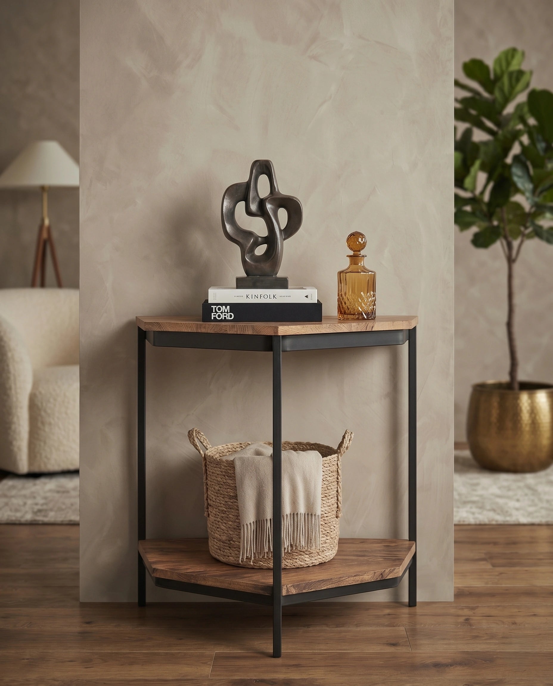 Minimalist Two-Tone 3-Tier Corner Side Table Arris Concepts