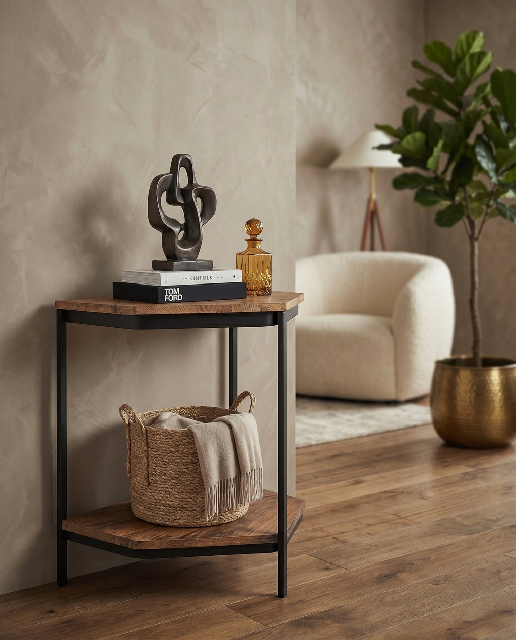Minimalist Two-Tone 3-Tier Corner Side Table Arris Concepts