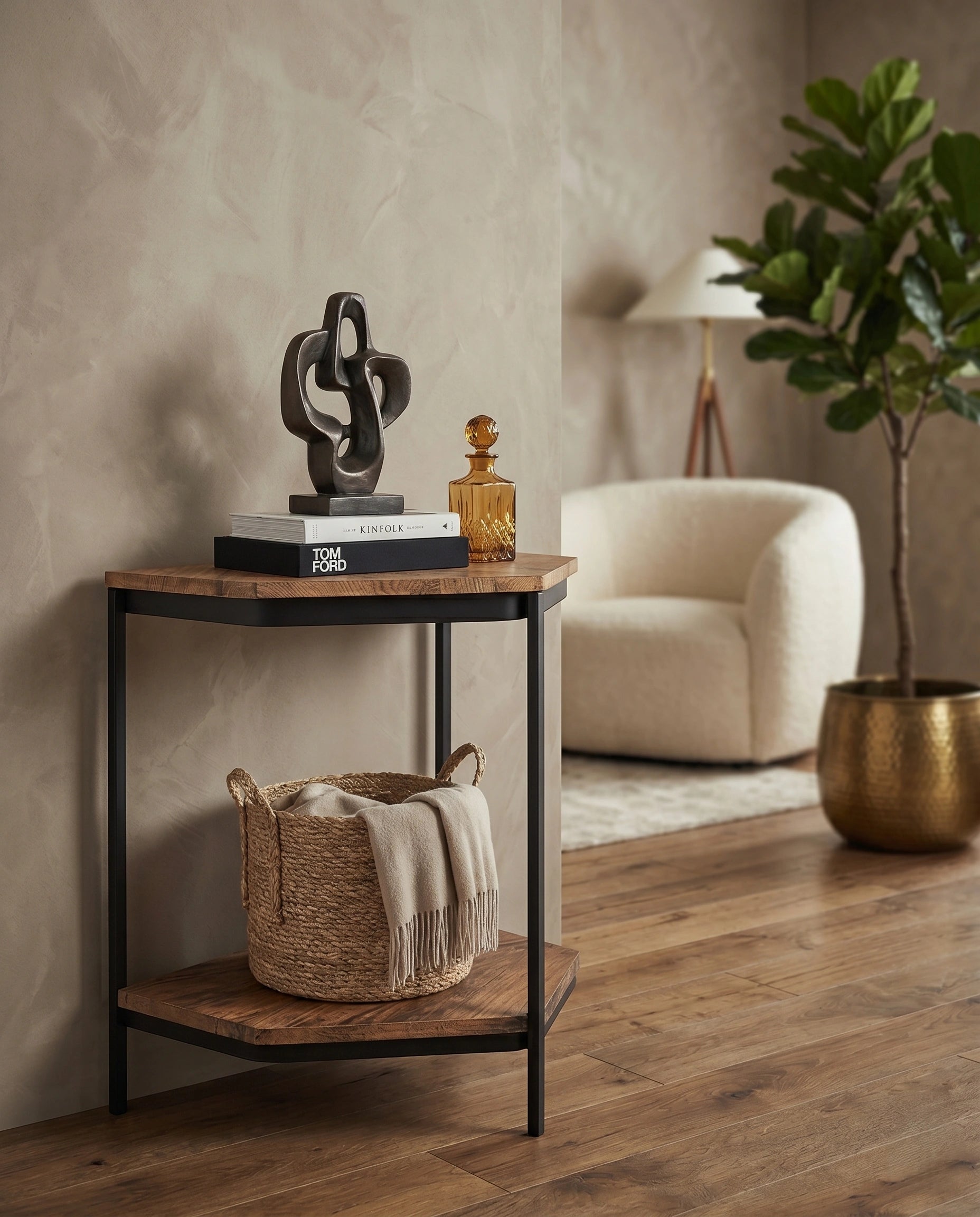 Minimalist Two-Tone 3-Tier Corner Side Table Arris Concepts