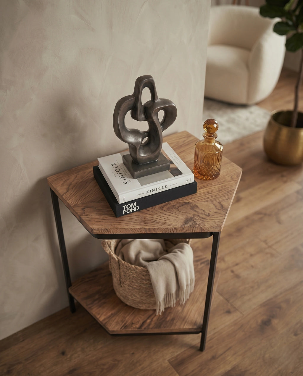 Minimalist Two-Tone 3-Tier Corner Side Table Arris Concepts