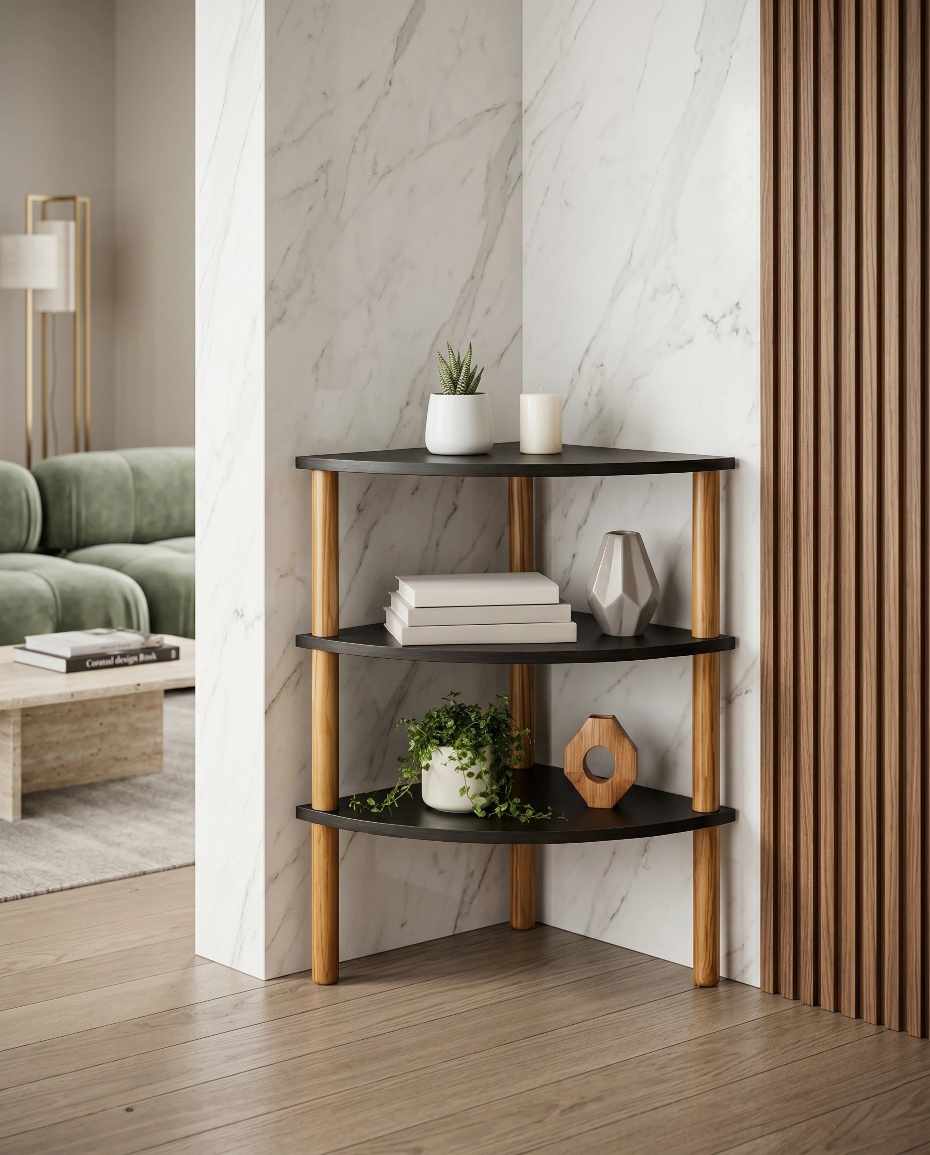Minimalist Two-Tone 3-Tier Corner Side Table Arris Concepts