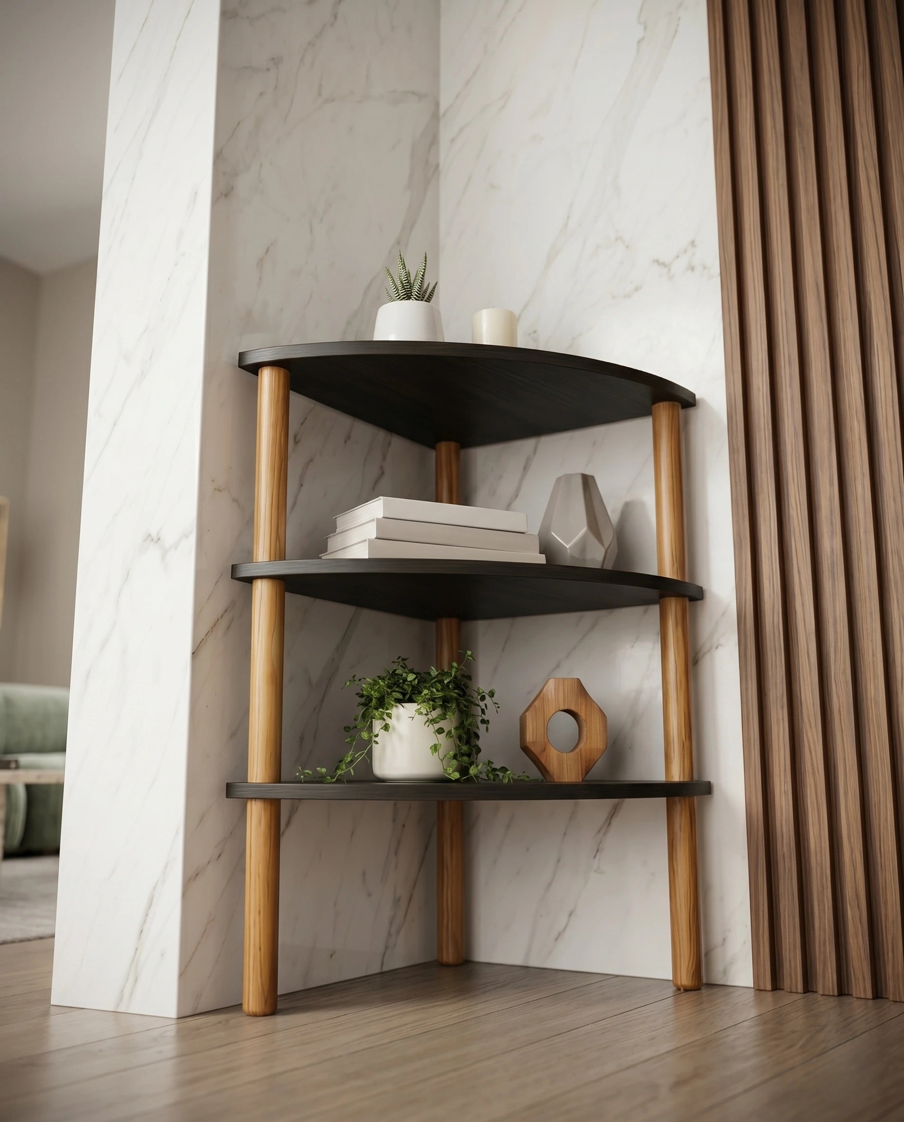 Minimalist Two-Tone 3-Tier Corner Side Table Arris Concepts