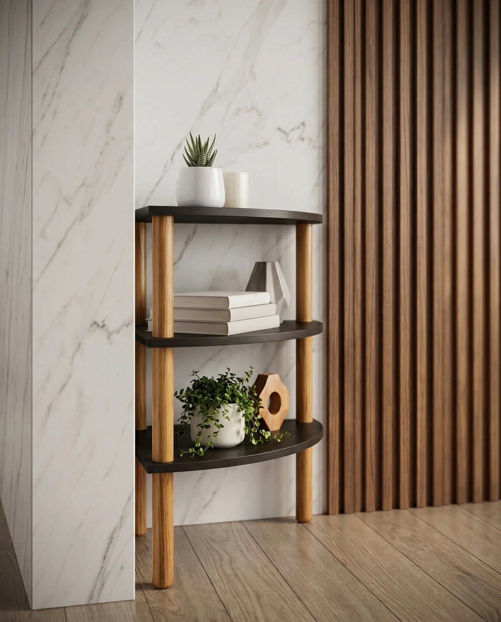 Minimalist Two-Tone 3-Tier Corner Side Table Arris Concepts