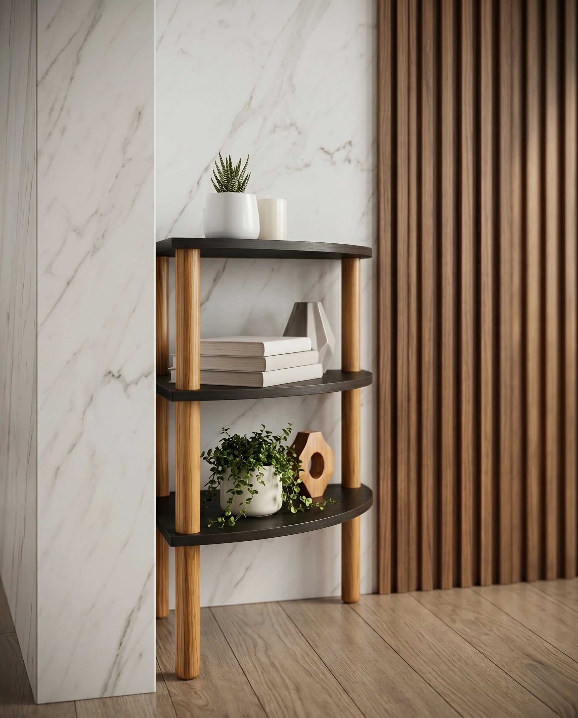 Minimalist Two-Tone 3-Tier Corner Side Table Arris Concepts