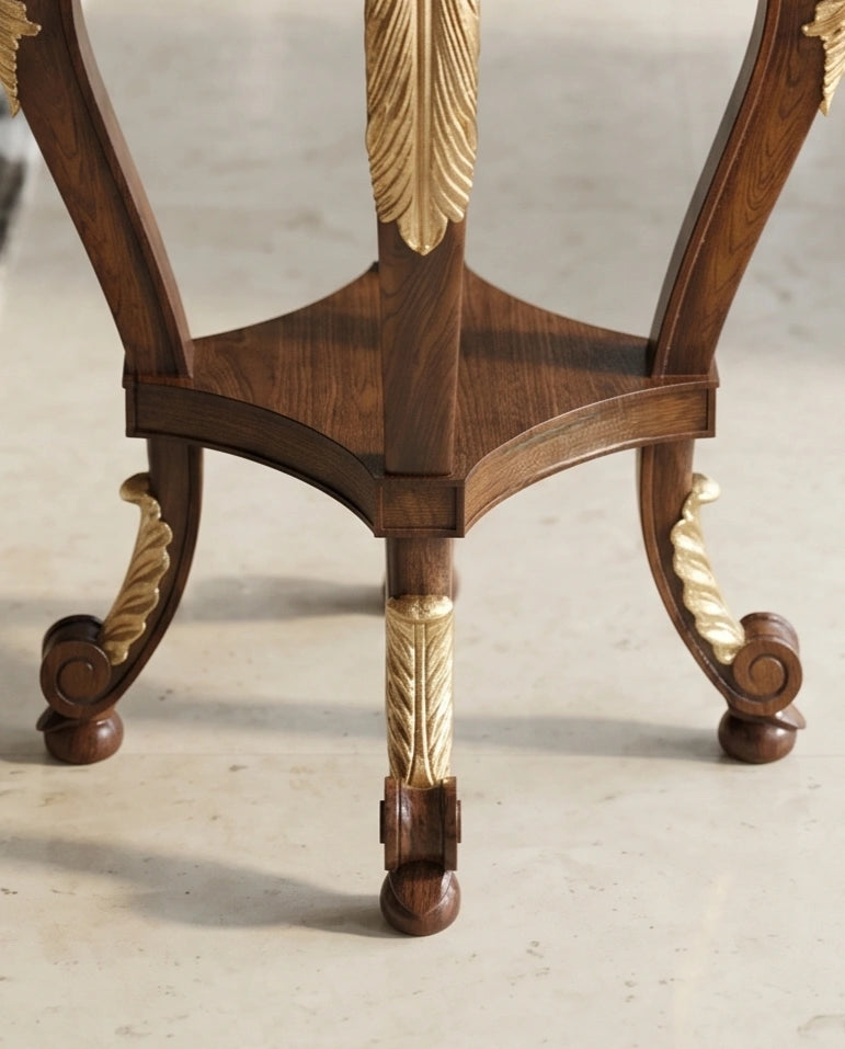 Heritage Walnut & Gold Leaf Round Corner Table Arris Concepts