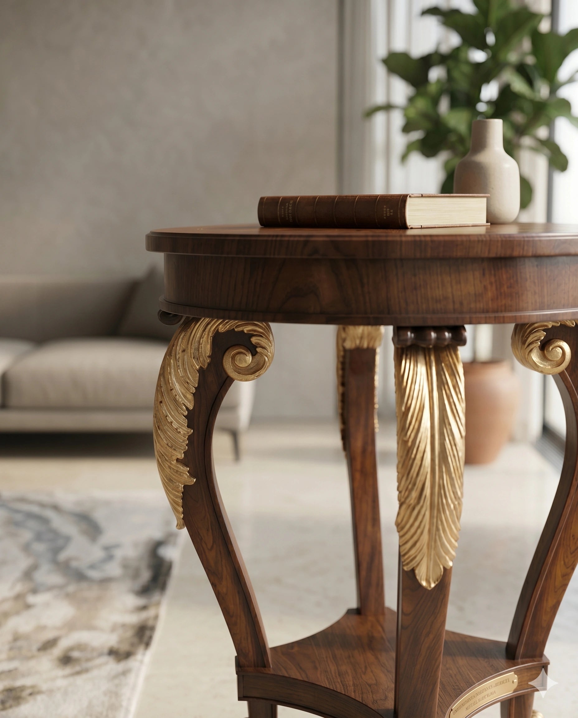 Heritage Walnut & Gold Leaf Round Corner Table Arris Concepts