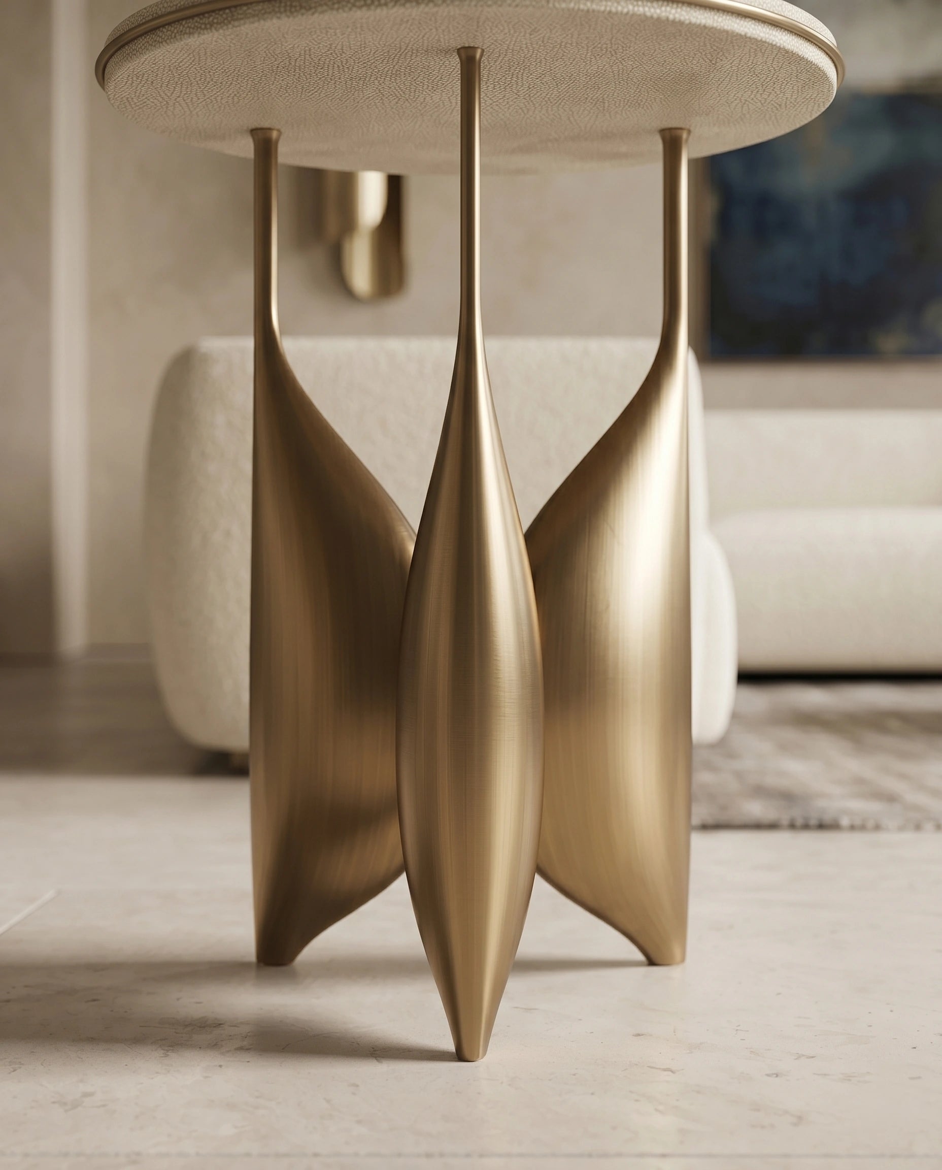 Sculptural Brass & Ivory Shagreen Corner Table Arris Concepts