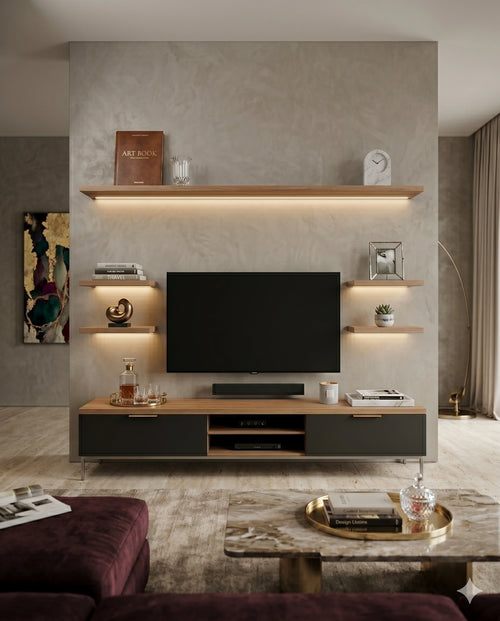 72-Inch Minimalist Wood & Charcoal TV Console Arris Concepts