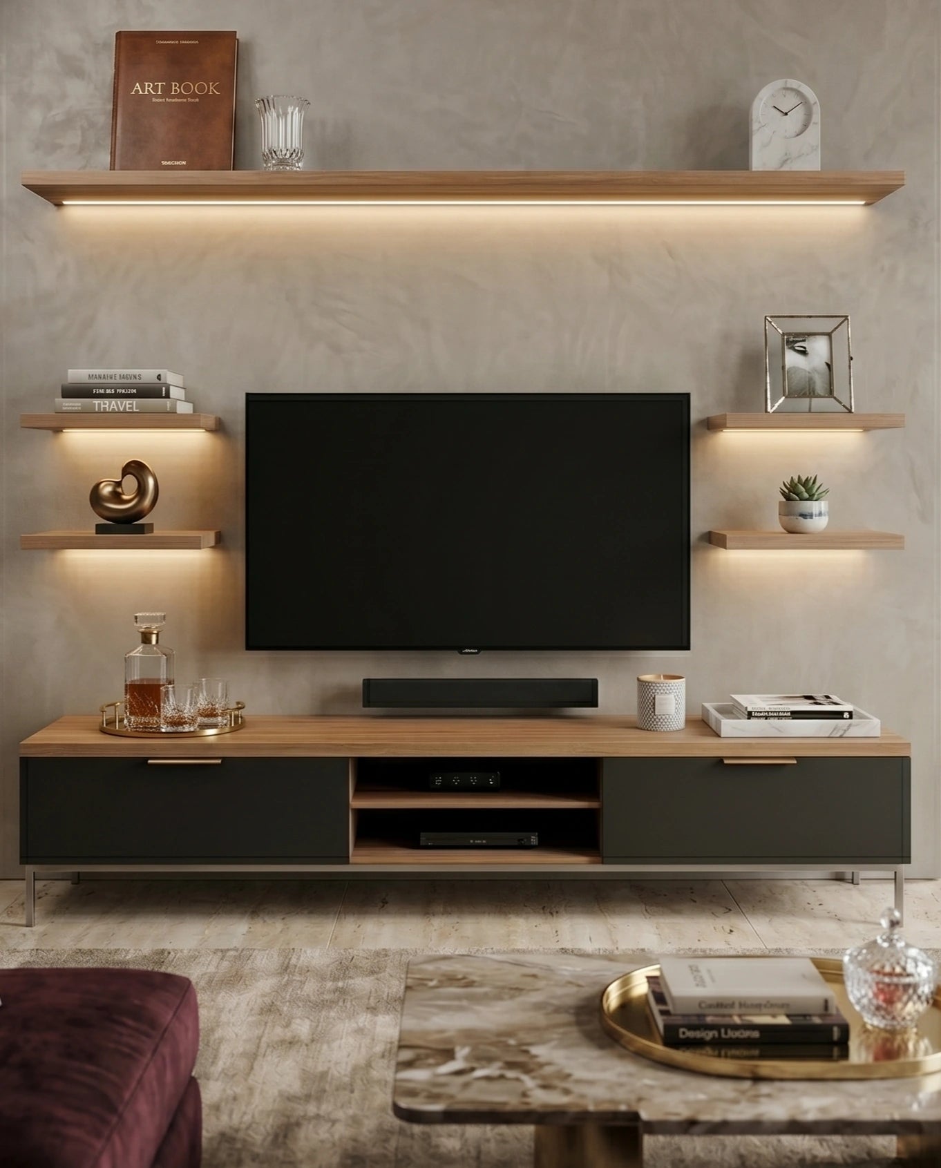 72-Inch Minimalist Wood & Charcoal TV Console Arris Concepts