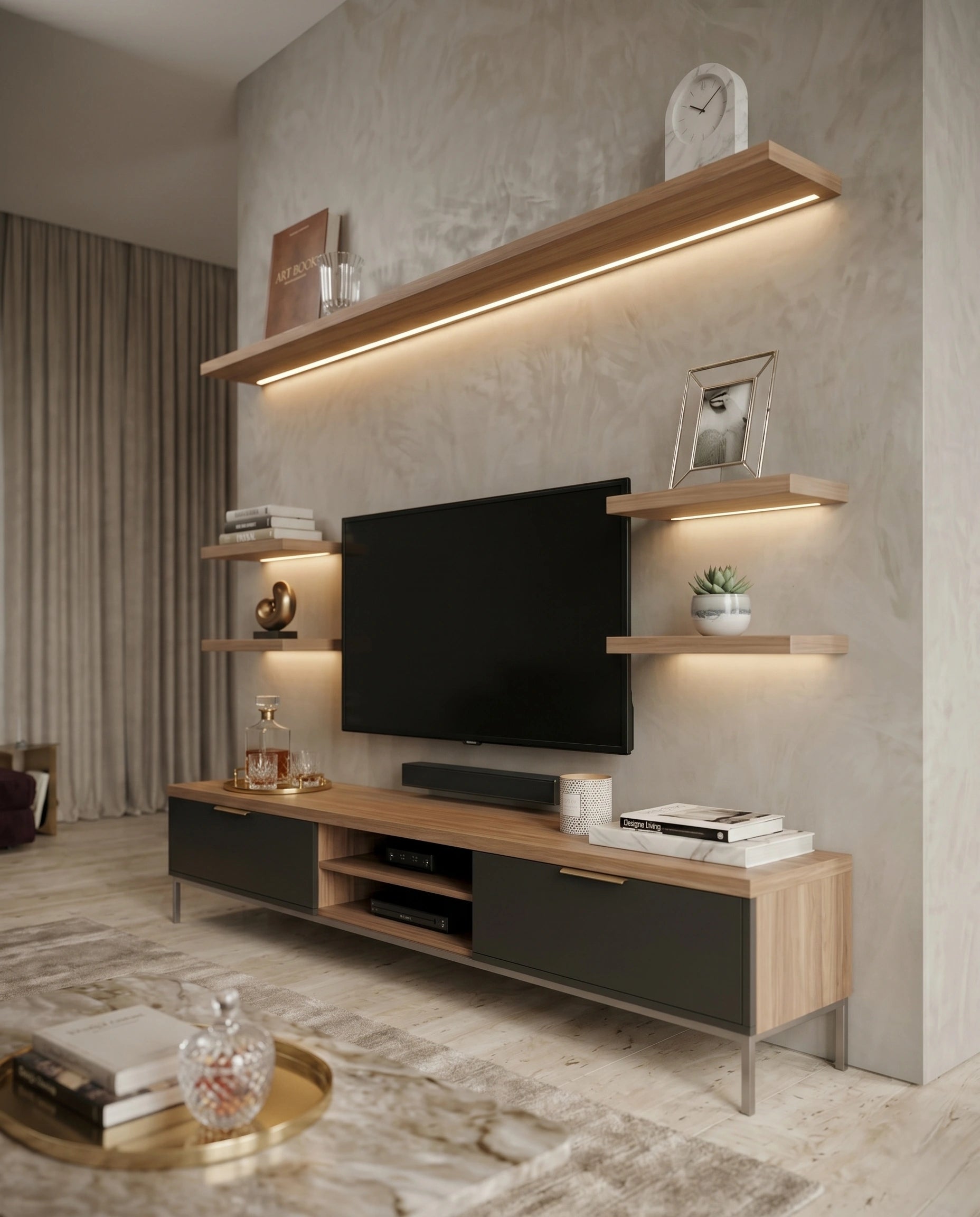 72-Inch Minimalist Wood & Charcoal TV Console Arris Concepts
