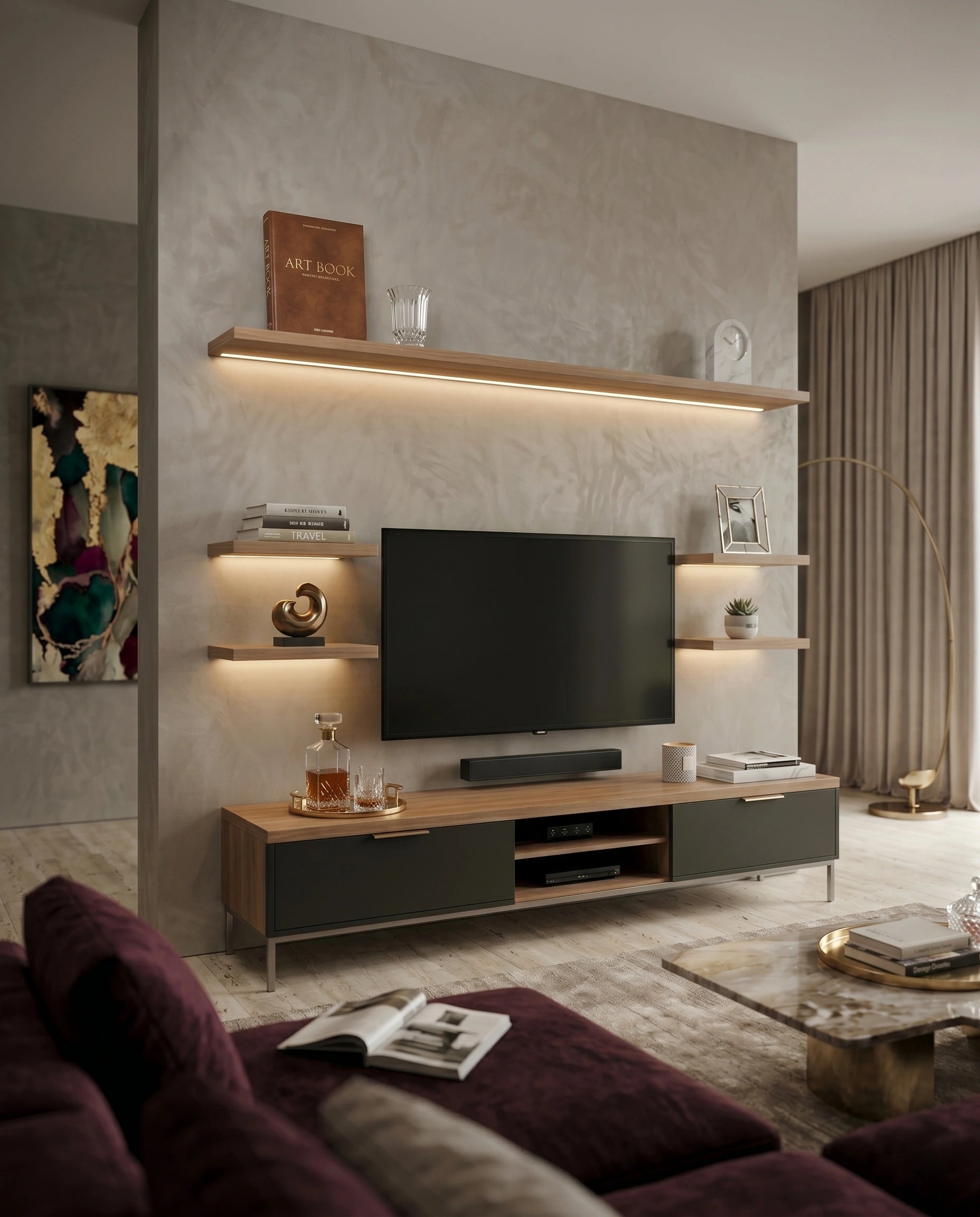 72-Inch Minimalist Wood & Charcoal TV Console Arris Concepts