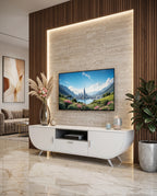 Modern Curved White Capsule TV Ledge & Media Console Arris Concepts
