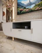 Modern Curved White Capsule TV Ledge & Media Console Arris Concepts