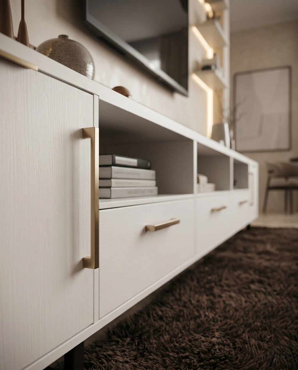 Ultra-Long Minimalist White TV Ledge & Console Arris Concepts