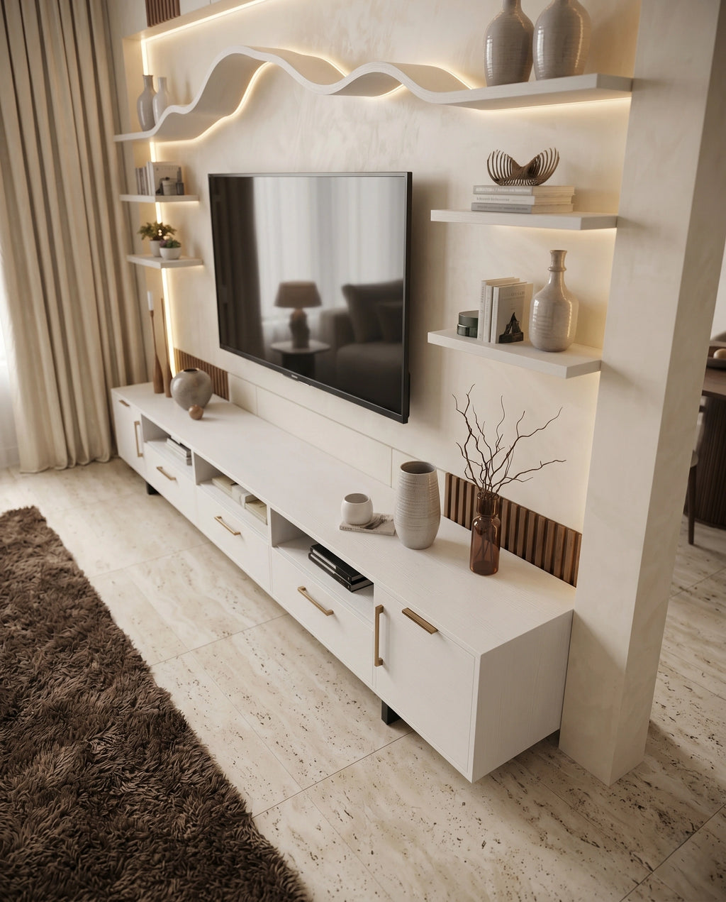 Ultra-Long Minimalist White TV Ledge & Console Arris Concepts