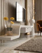 Ultra-Long Minimalist White TV Ledge & Console Arris Concepts