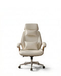 A white leather and wood office chair and modern executive desk chair by Arris Concepts Luxury Pvt. Ltd.
