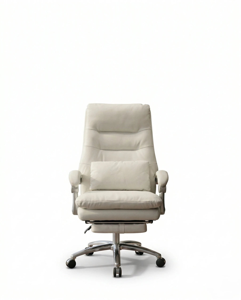A white leather reclining office chair and modern executive desk chair by Arris Concepts Luxury Pvt. Ltd.