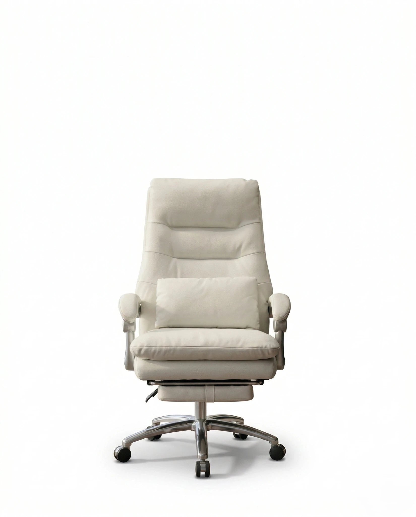 A white leather reclining office chair and modern executive desk chair by Arris Concepts Luxury Pvt. Ltd.