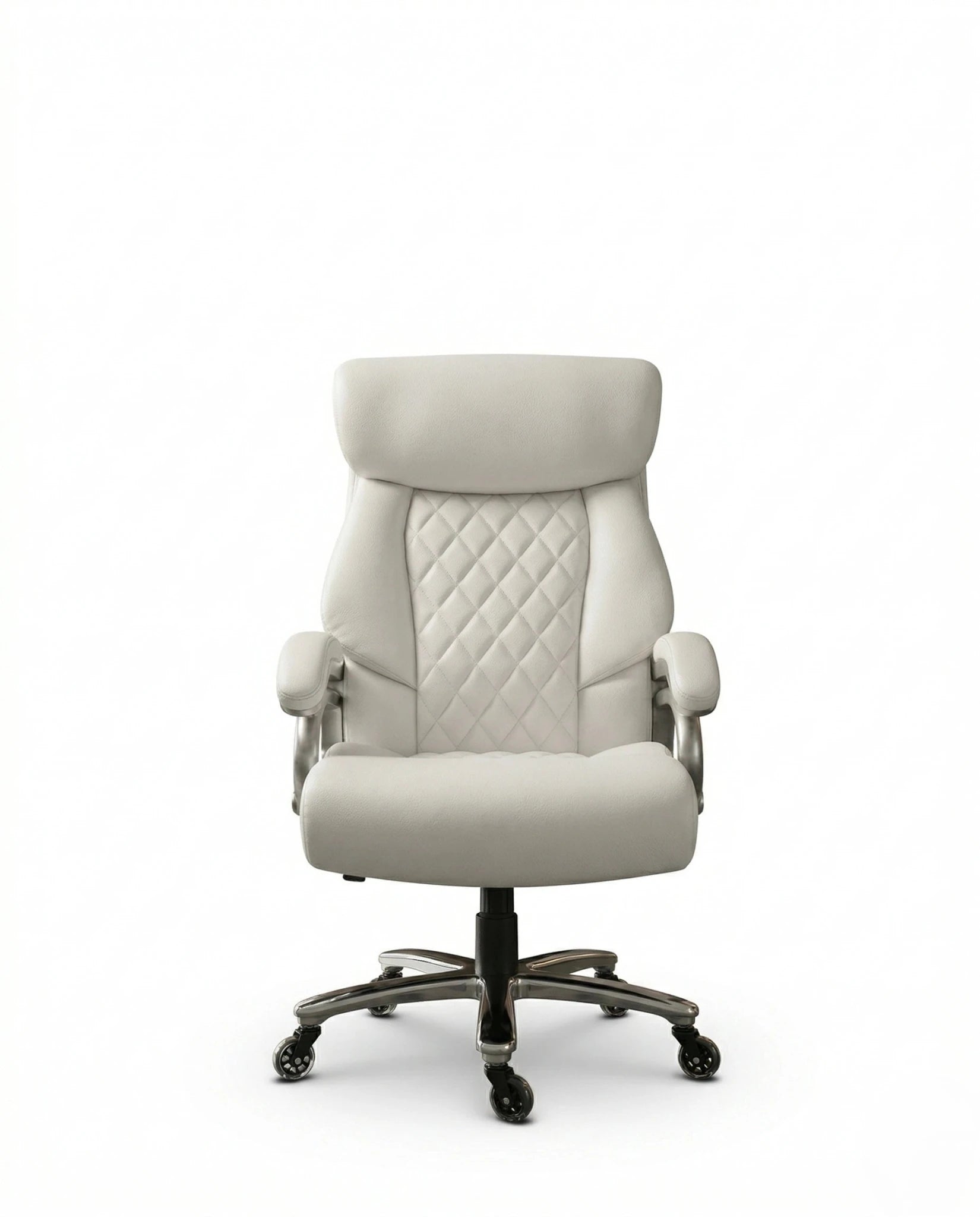 A white tufted executive desk chair and designer white home office seating by Arris Concepts Luxury Pvt. Ltd.